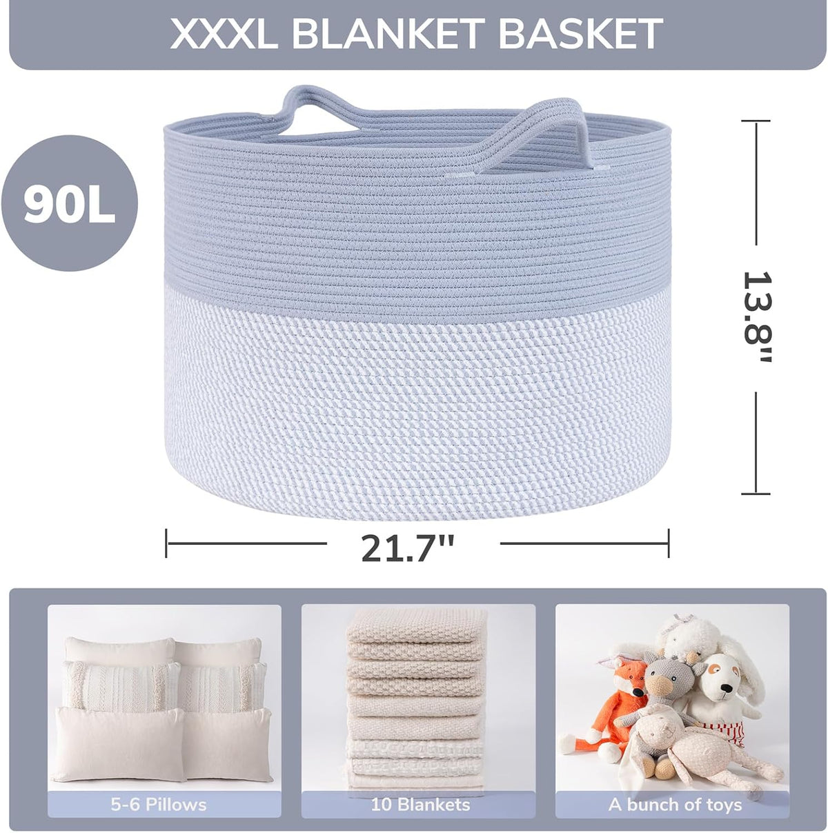 XXXLarge Woven Rope Blanket Basket Living Room Pink, 90L