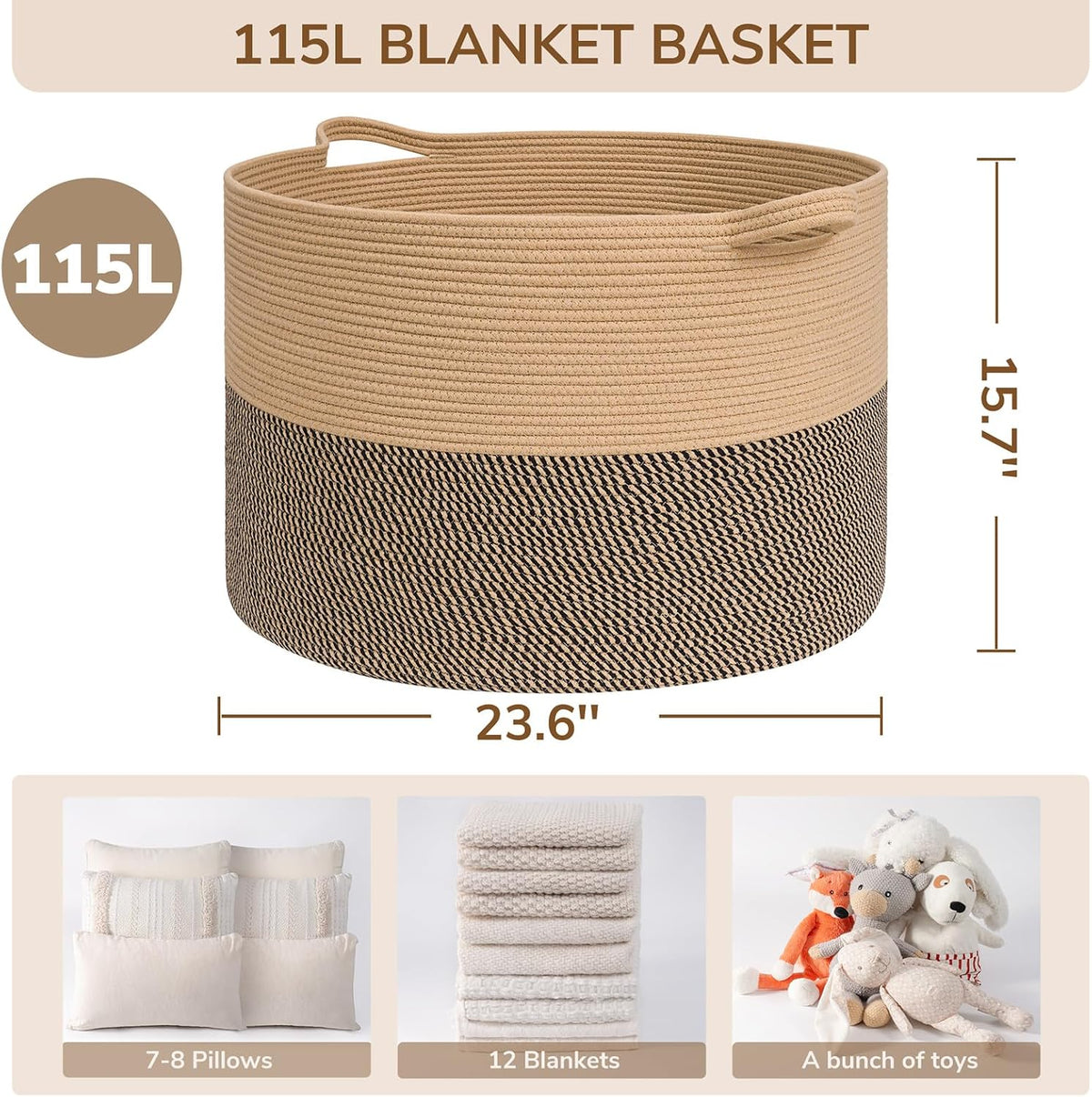 XXXLarge Woven Rope Blanket Basket Living Room Pink, 90L