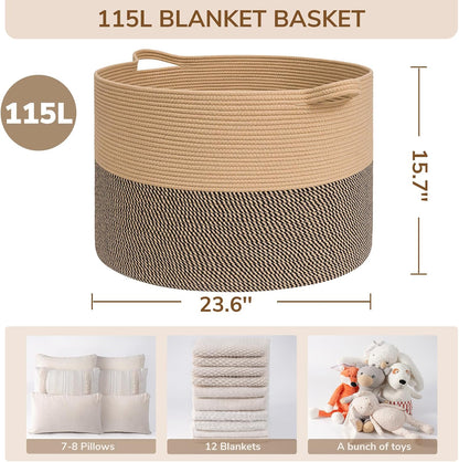 XXXLarge Woven Rope Blanket Basket Living Room Pink, 90L