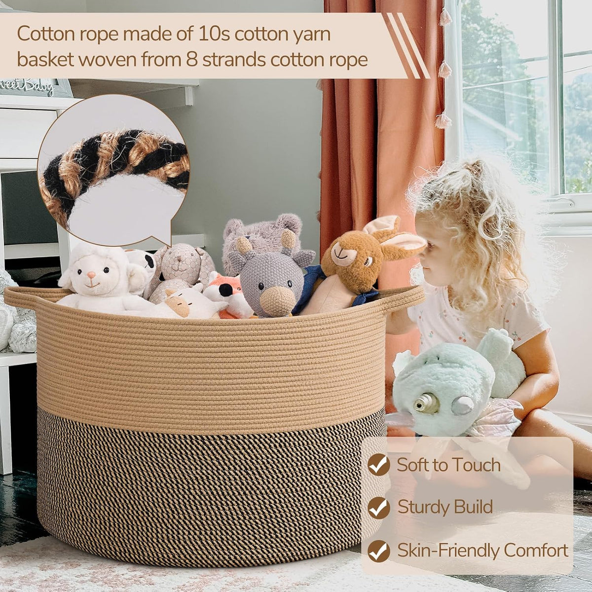 XXXLarge Woven Rope Blanket Basket Living Room Pink, 90L