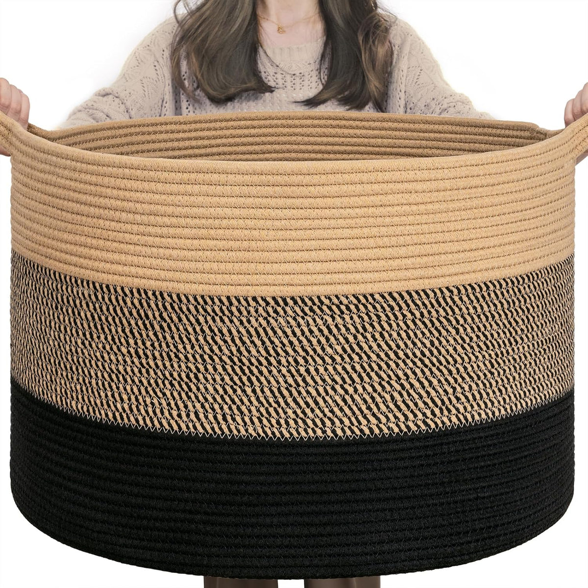 XXXLarge Woven Rope Blanket Basket Living Room Pink, 90L