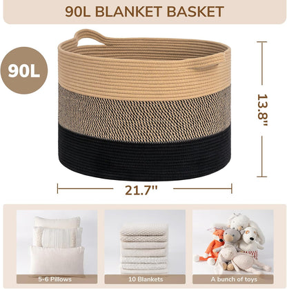 XXXLarge Woven Rope Blanket Basket Living Room Pink, 90L