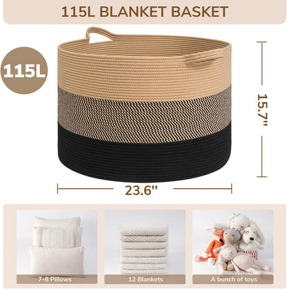 XXXLarge Woven Rope Blanket Basket Living Room Pink, 90L