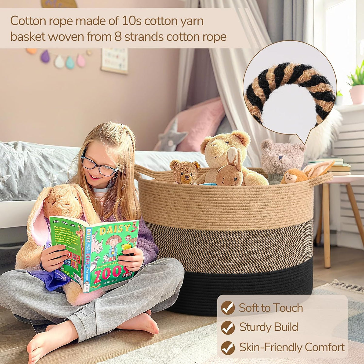 XXXLarge Woven Rope Blanket Basket Living Room Pink, 90L