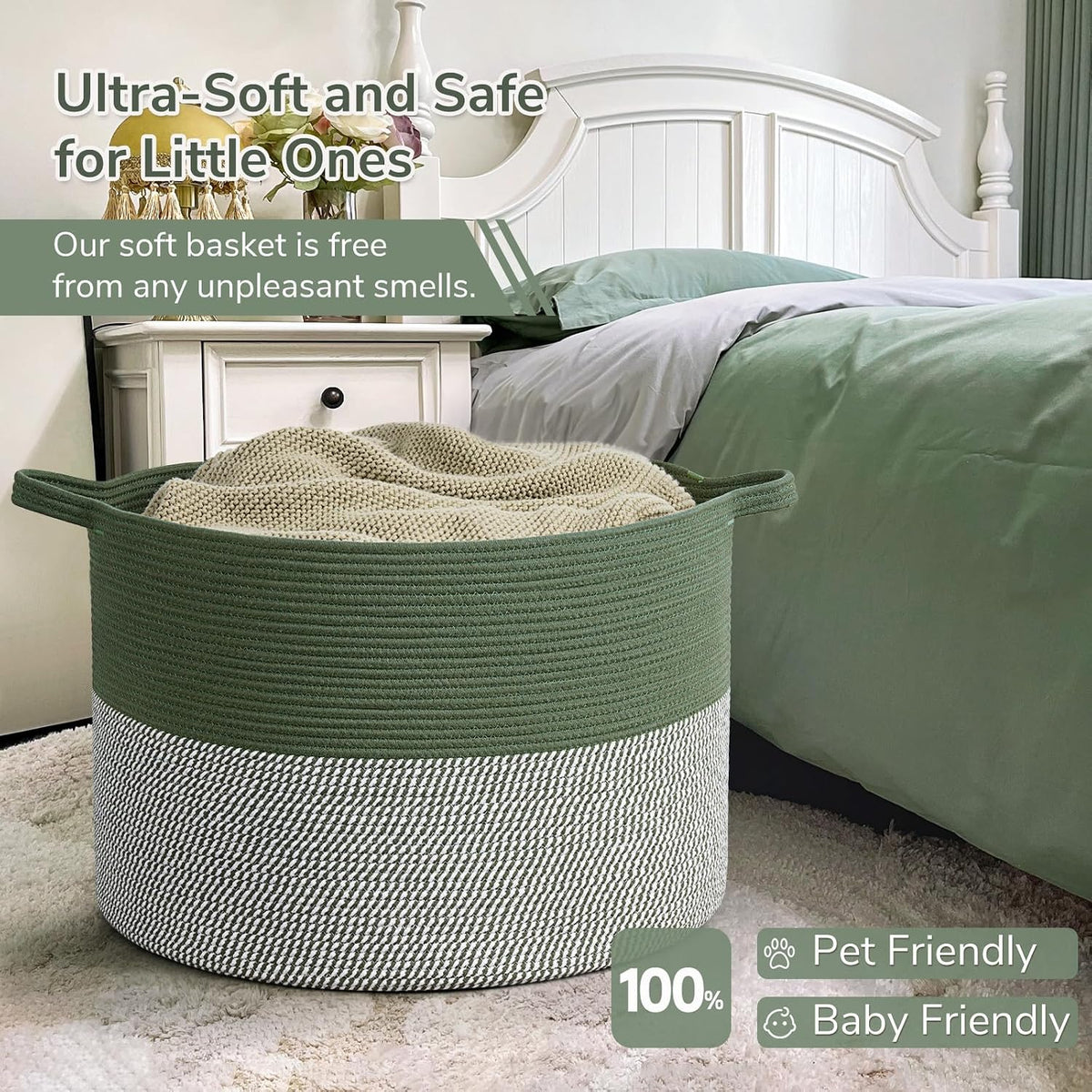 XXXLarge Woven Rope Blanket Basket Living Room Pink, 90L