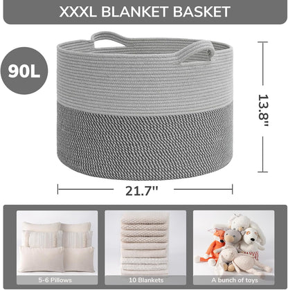 XXXLarge Woven Rope Blanket Basket Living Room Pink, 90L