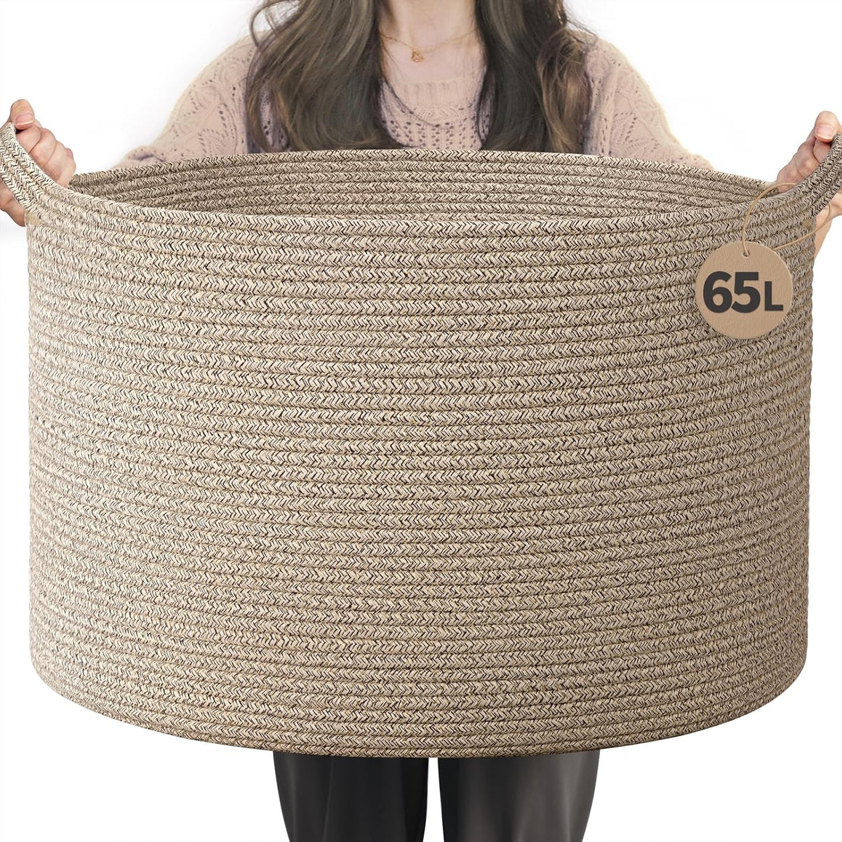 XXXLarge Woven Rope Blanket Basket Living Room Pink, 90L