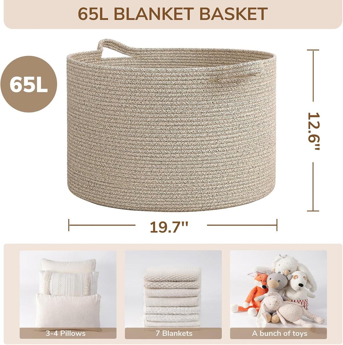 XXXLarge Woven Rope Blanket Basket Living Room Pink, 90L