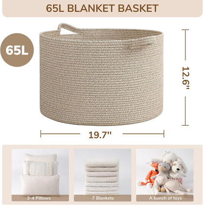 XXXLarge Woven Rope Blanket Basket Living Room Pink, 90L