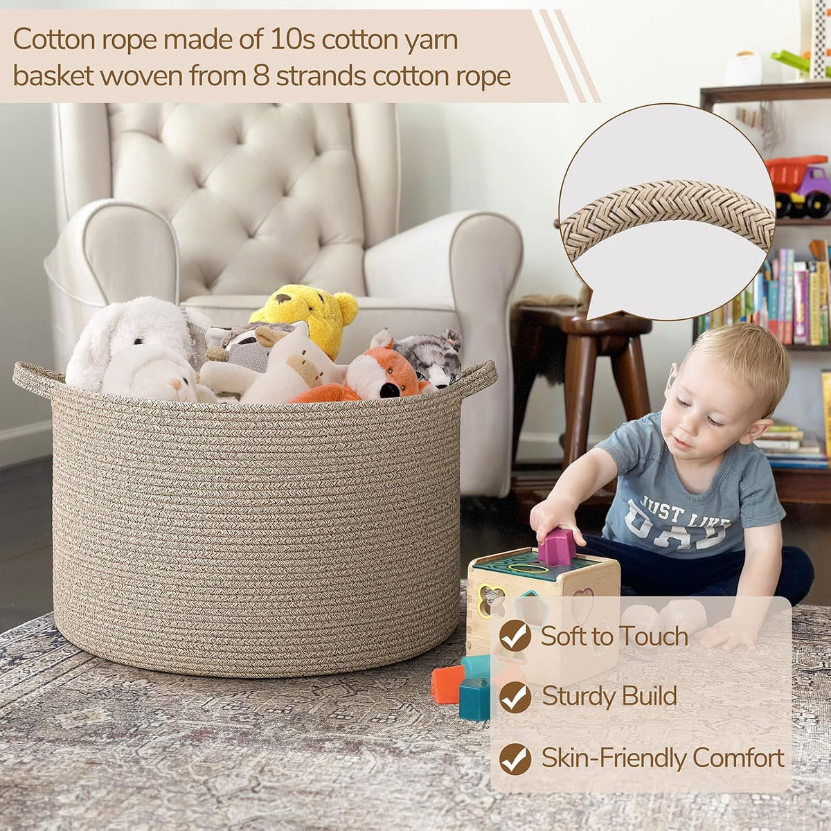 XXXLarge Woven Rope Blanket Basket Living Room Pink, 90L