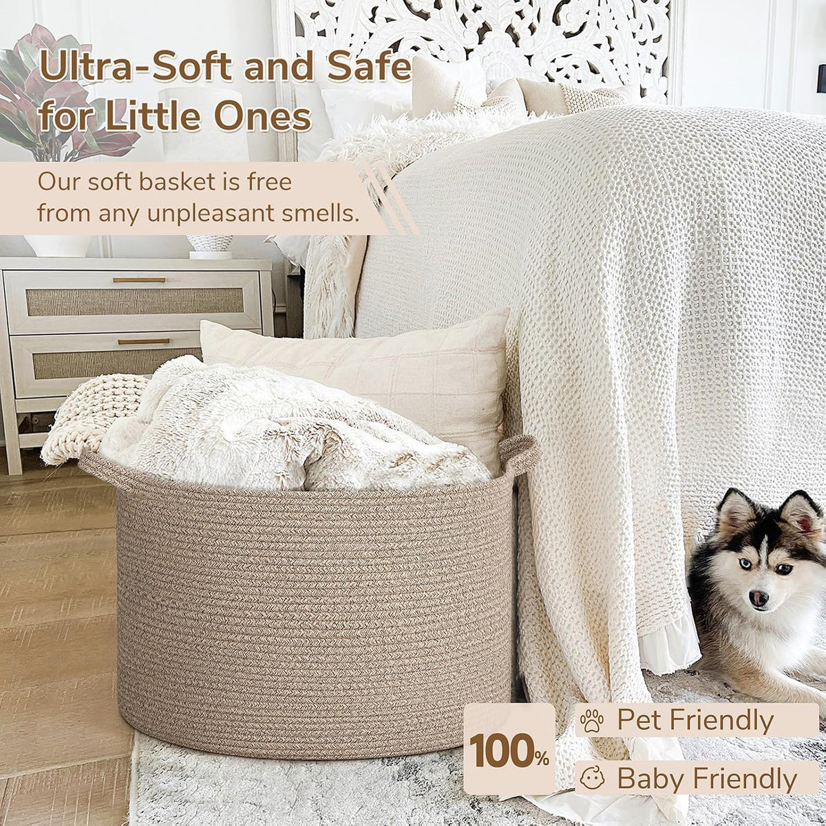 XXXLarge Woven Rope Blanket Basket Living Room Pink, 90L