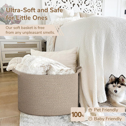 XXXLarge Woven Rope Blanket Basket Living Room Pink, 90L