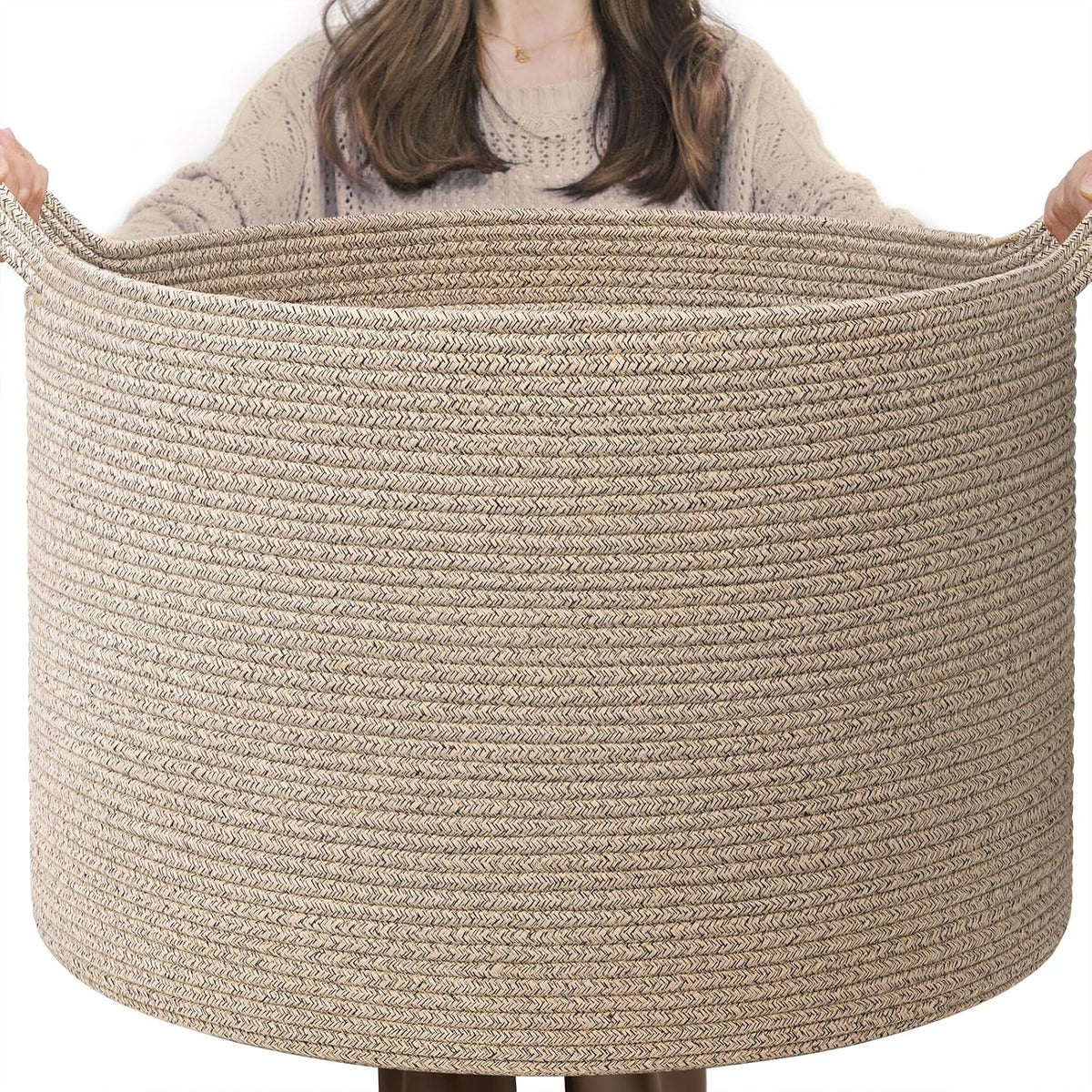 XXXLarge Woven Rope Blanket Basket Living Room Pink, 90L