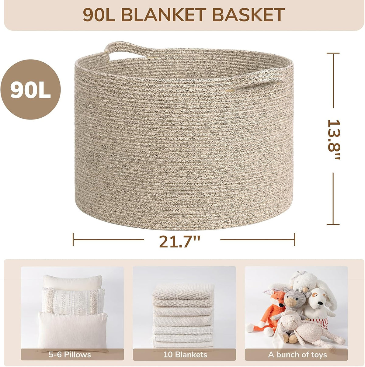 XXXLarge Woven Rope Blanket Basket Living Room Pink, 90L