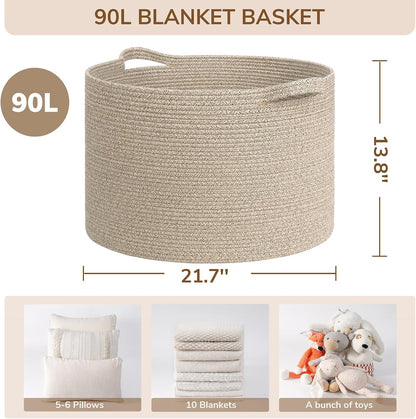 XXXLarge Woven Rope Blanket Basket Living Room Pink, 90L