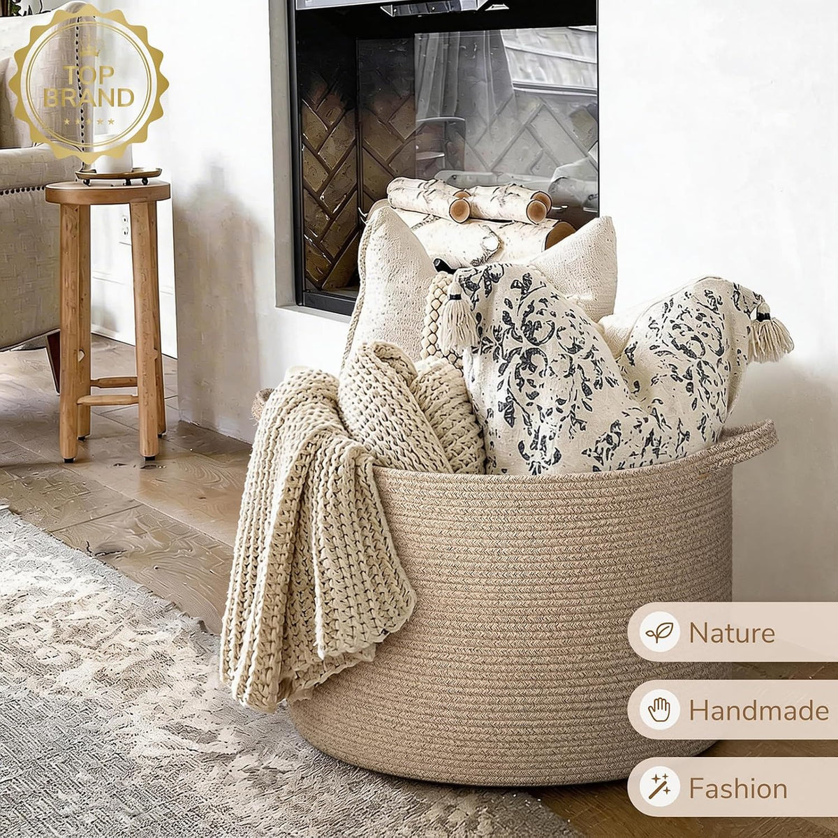 XXXLarge Woven Rope Blanket Basket Living Room Pink, 90L