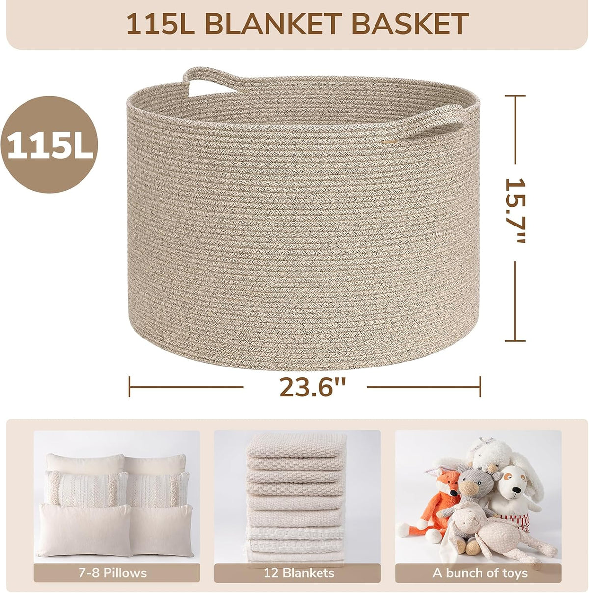 XXXLarge Woven Rope Blanket Basket Living Room Pink, 90L