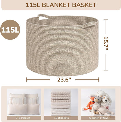 XXXLarge Woven Rope Blanket Basket Living Room Pink, 90L
