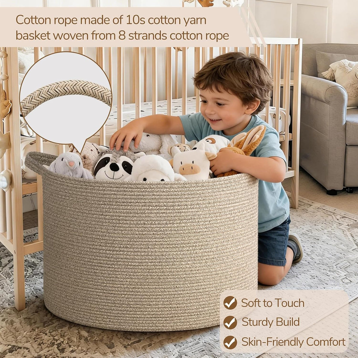 XXXLarge Woven Rope Blanket Basket Living Room Pink, 90L