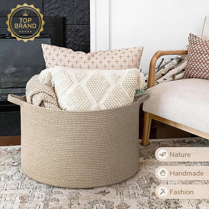 XXXLarge Woven Rope Blanket Basket Living Room Pink, 90L