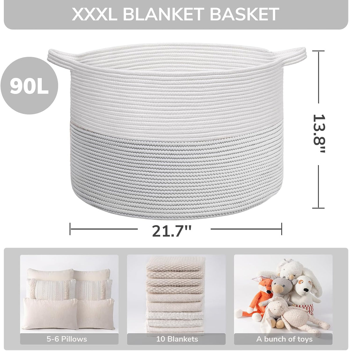 XXXLarge Woven Rope Blanket Basket Living Room Pink, 90L