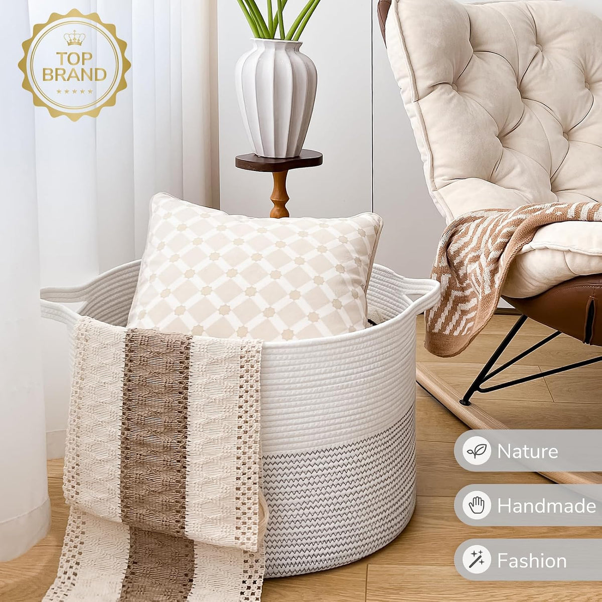 XXXLarge Woven Rope Blanket Basket Living Room Pink, 90L