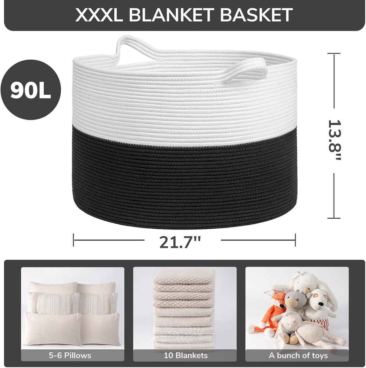 XXXLarge Woven Rope Blanket Basket Living Room Pink, 90L