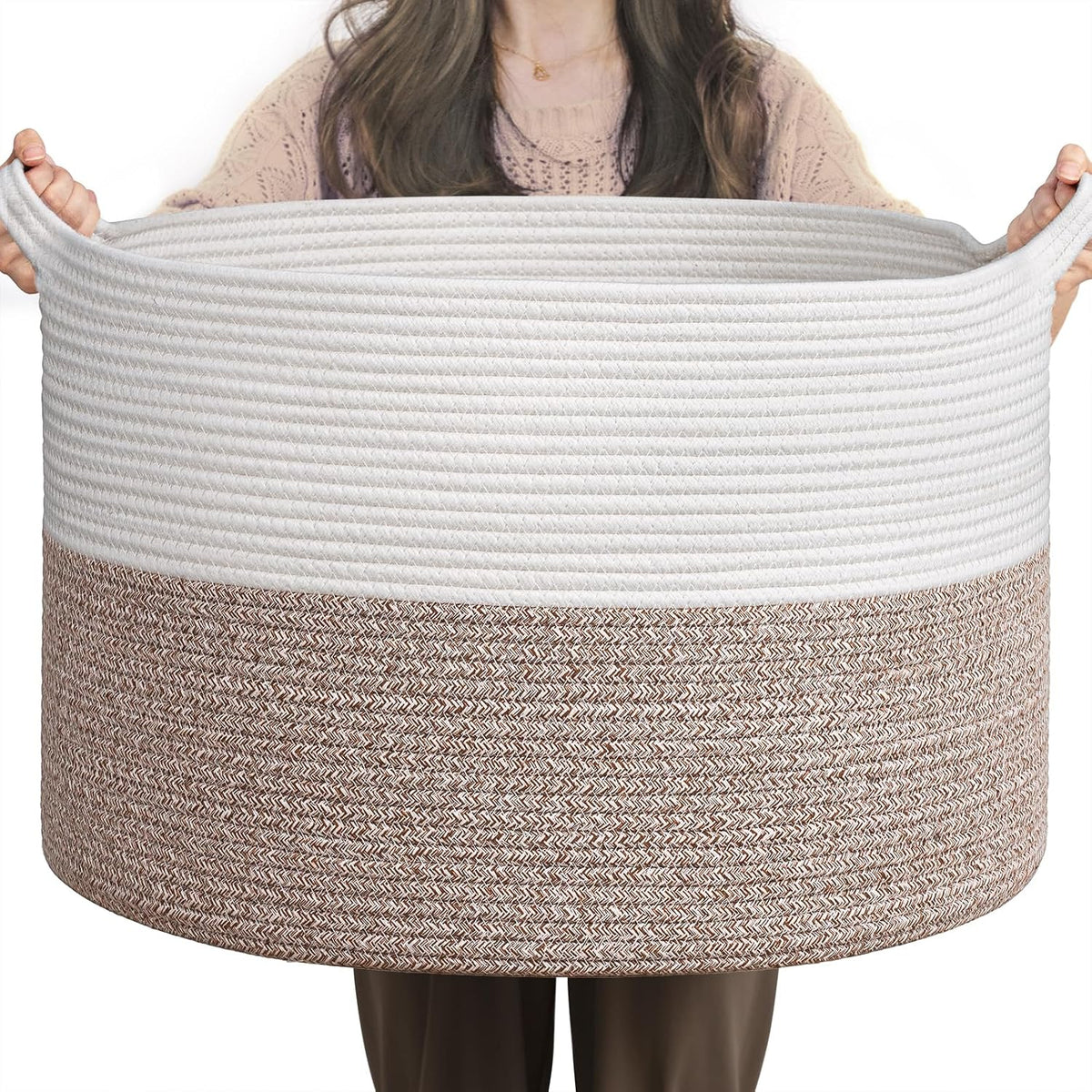 XXXLarge Woven Rope Blanket Basket Living Room Pink, 90L