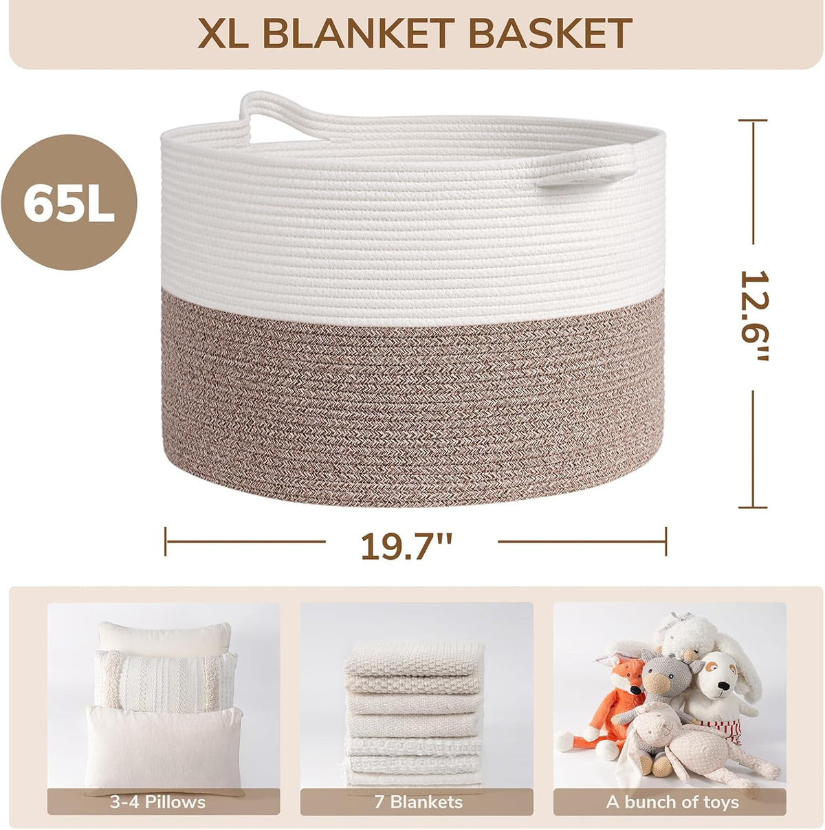 XXXLarge Woven Rope Blanket Basket Living Room Pink, 90L
