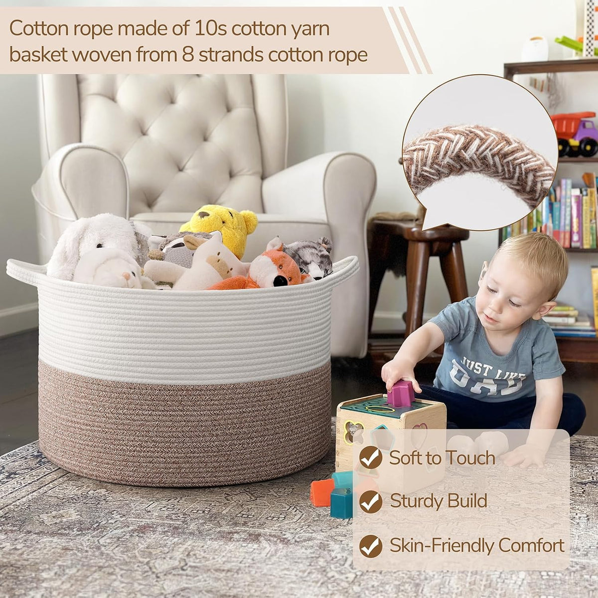 XXXLarge Woven Rope Blanket Basket Living Room Pink, 90L