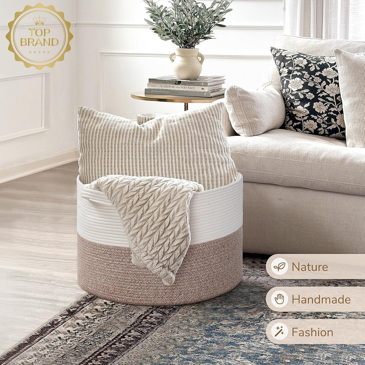 XXXLarge Woven Rope Blanket Basket Living Room Pink, 90L
