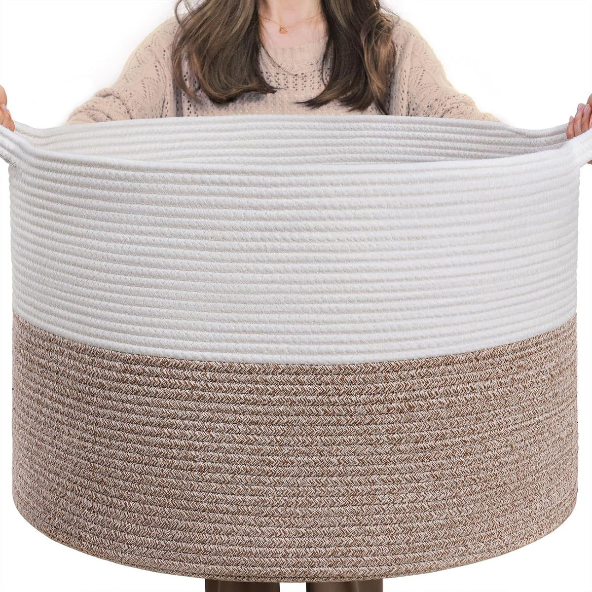 XXXLarge Woven Rope Blanket Basket Living Room Pink, 90L