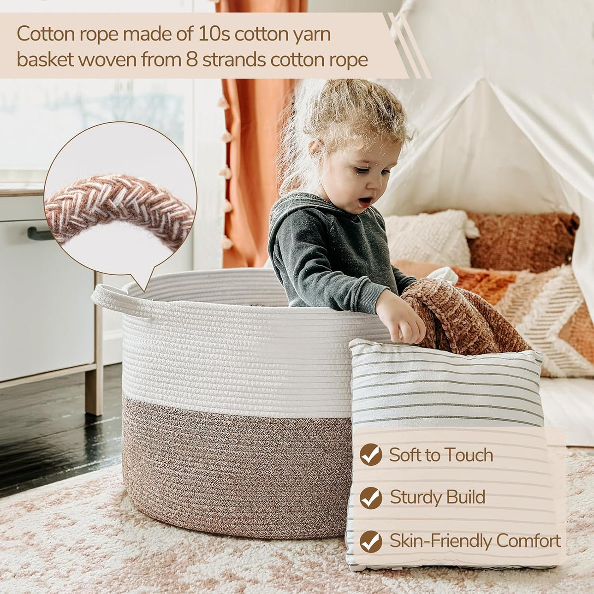 XXXLarge Woven Rope Blanket Basket Living Room Pink, 90L