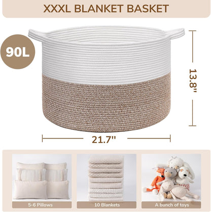 XXXLarge Woven Rope Blanket Basket Living Room Pink, 90L