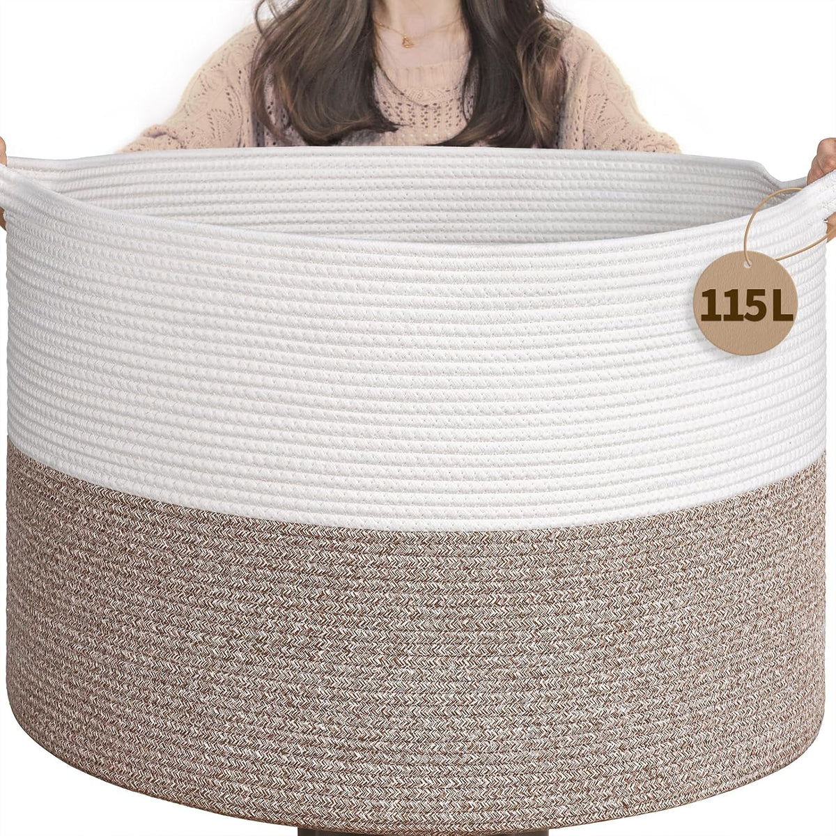 XXXLarge Woven Rope Blanket Basket Living Room Pink, 90L