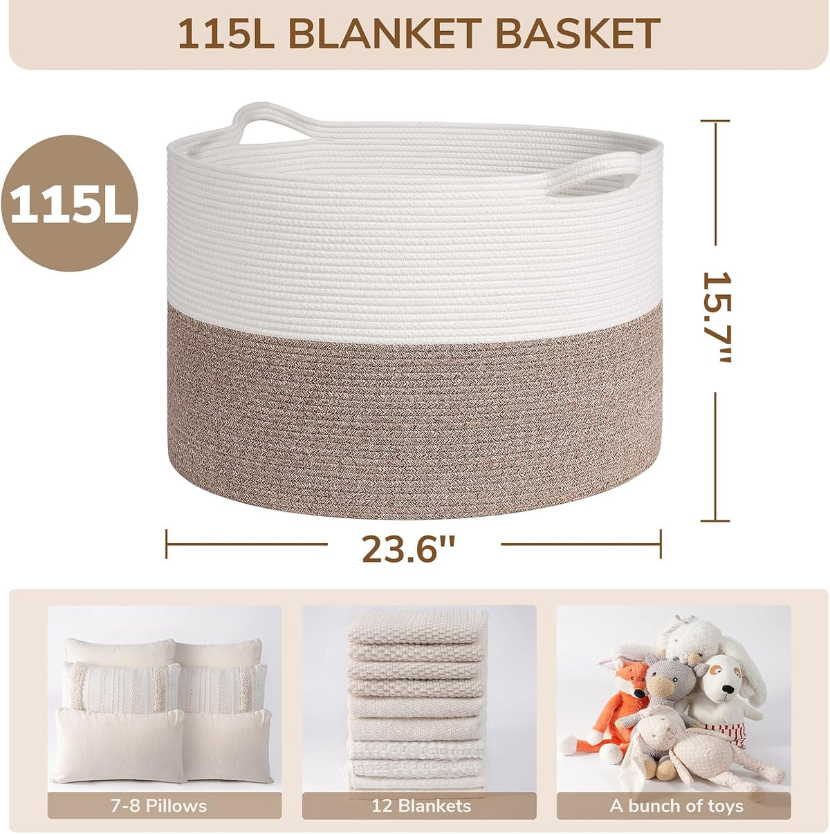 XXXLarge Woven Rope Blanket Basket Living Room Pink, 90L