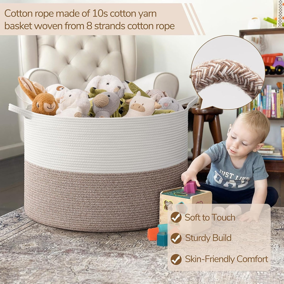XXXLarge Woven Rope Blanket Basket Living Room Pink, 90L