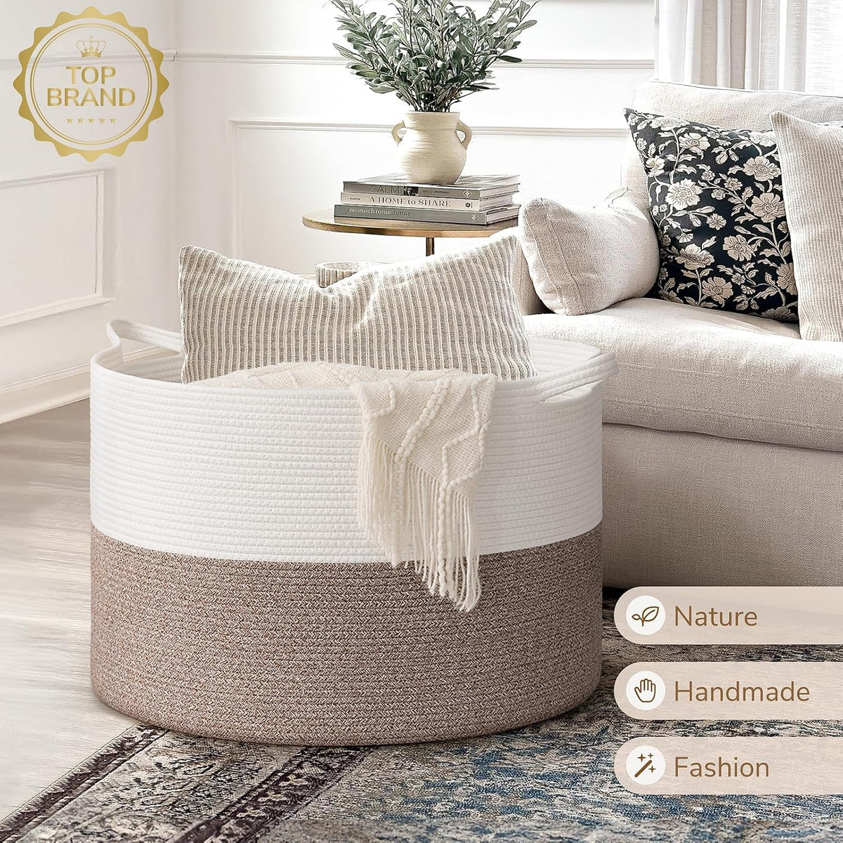 XXXLarge Woven Rope Blanket Basket Living Room Pink, 90L