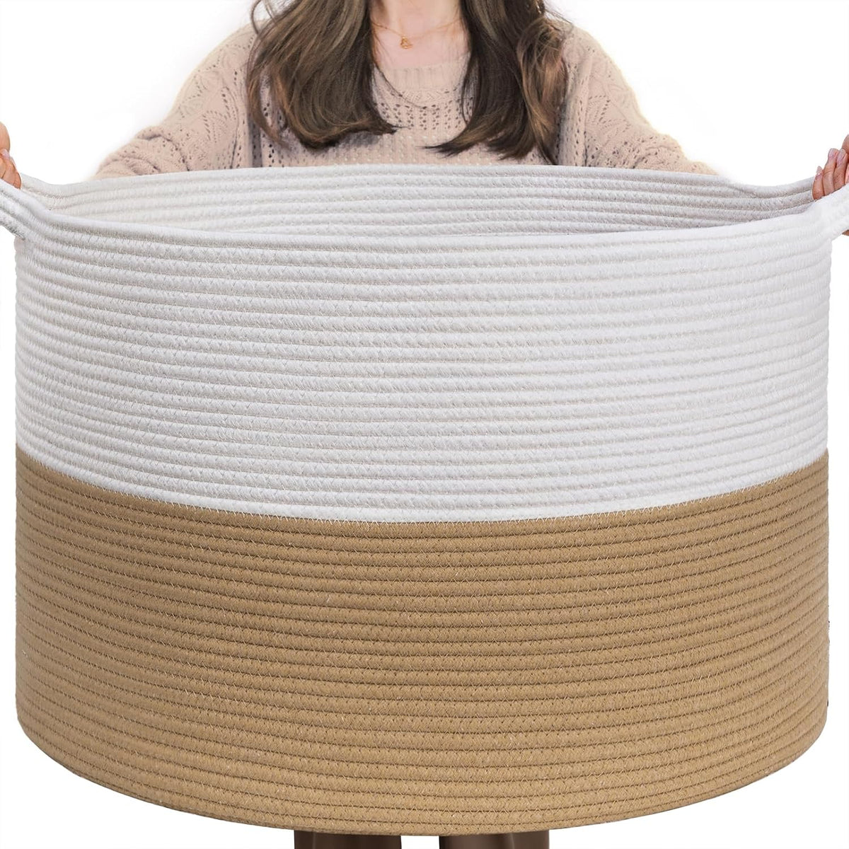 XXXLarge Woven Rope Blanket Basket Living Room Pink, 90L