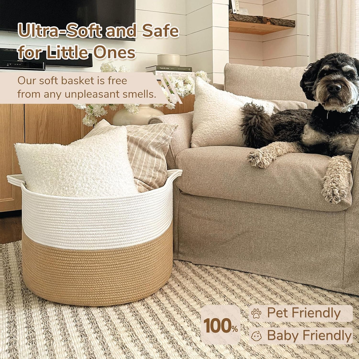 XXXLarge Woven Rope Blanket Basket Living Room Pink, 90L