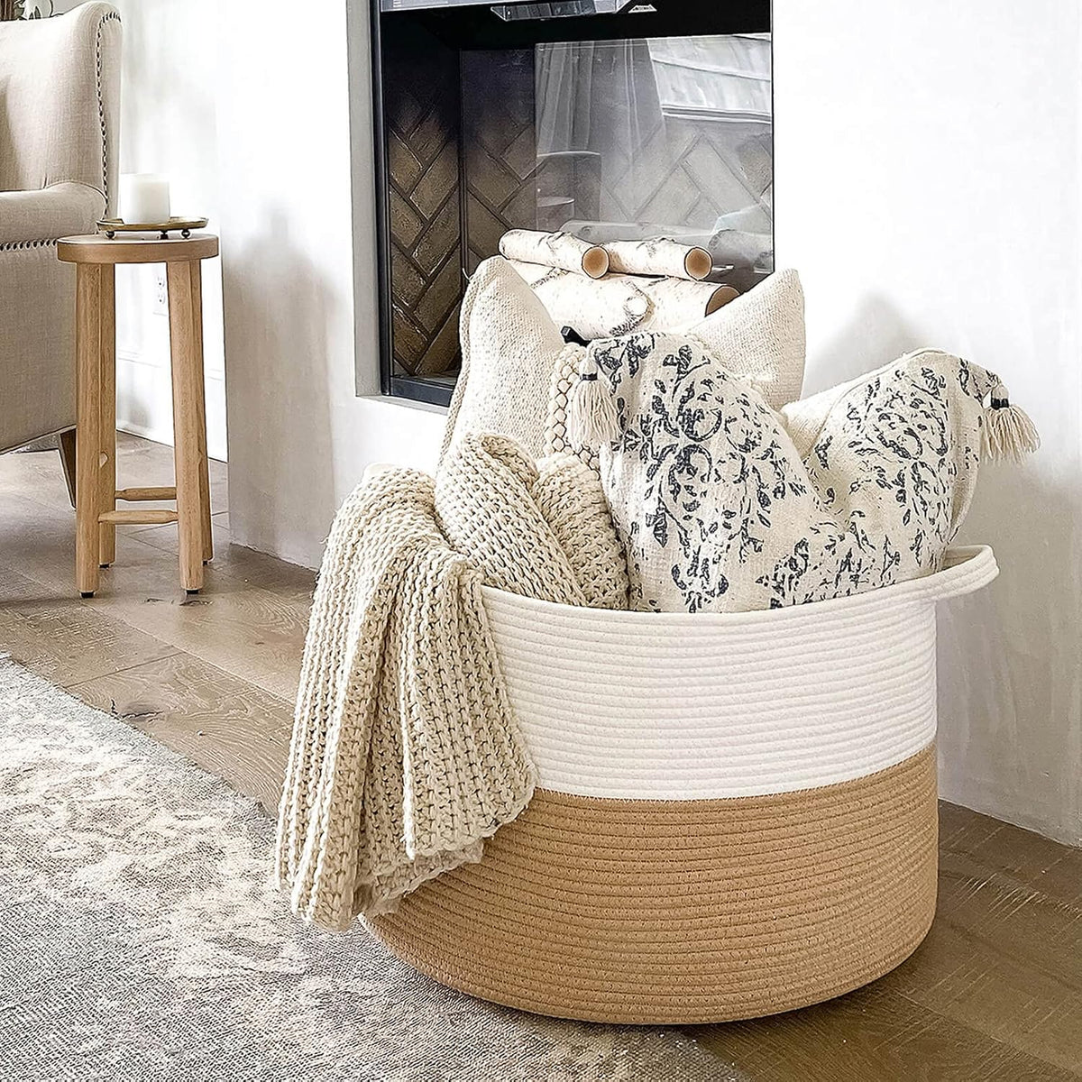 XXXLarge Woven Rope Blanket Basket Living Room Pink, 90L