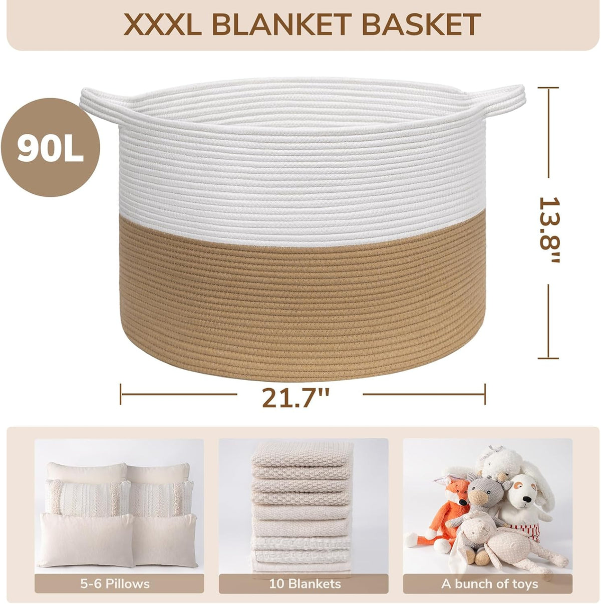 XXXLarge Woven Rope Blanket Basket Living Room Pink, 90L