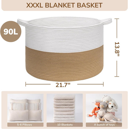 XXXLarge Woven Rope Blanket Basket Living Room Pink, 90L
