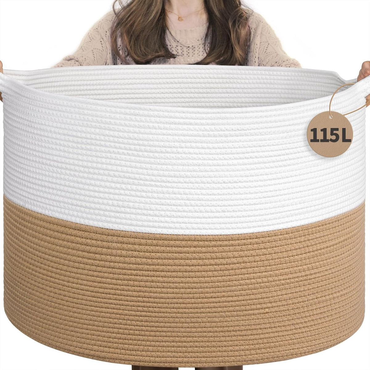 XXXLarge Woven Rope Blanket Basket Living Room Pink, 90L
