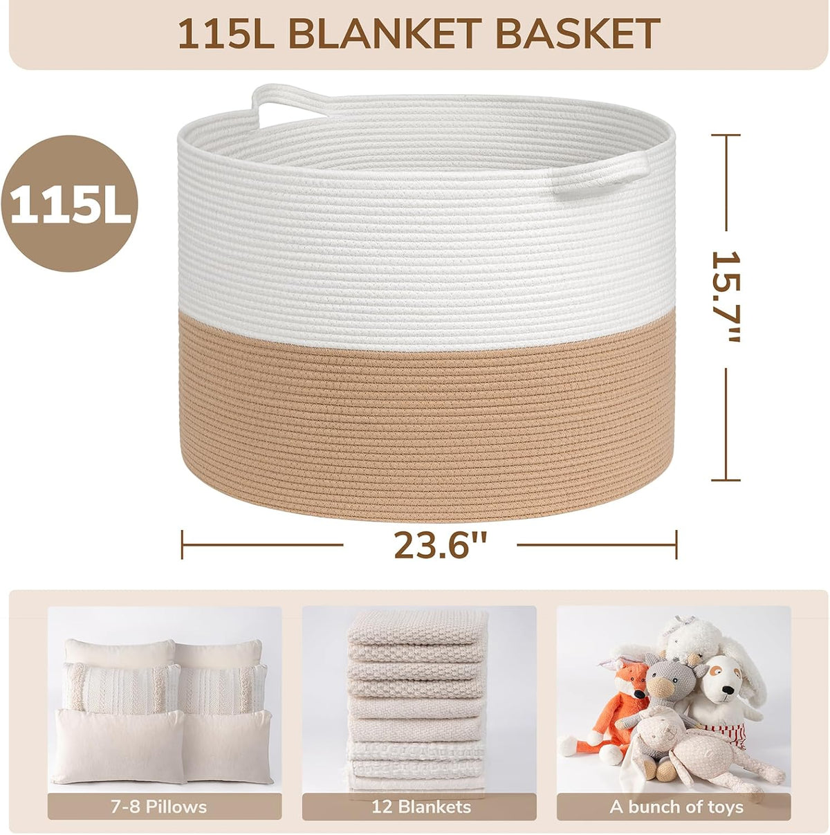 XXXLarge Woven Rope Blanket Basket Living Room Pink, 90L