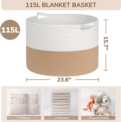 XXXLarge Woven Rope Blanket Basket Living Room Pink, 90L