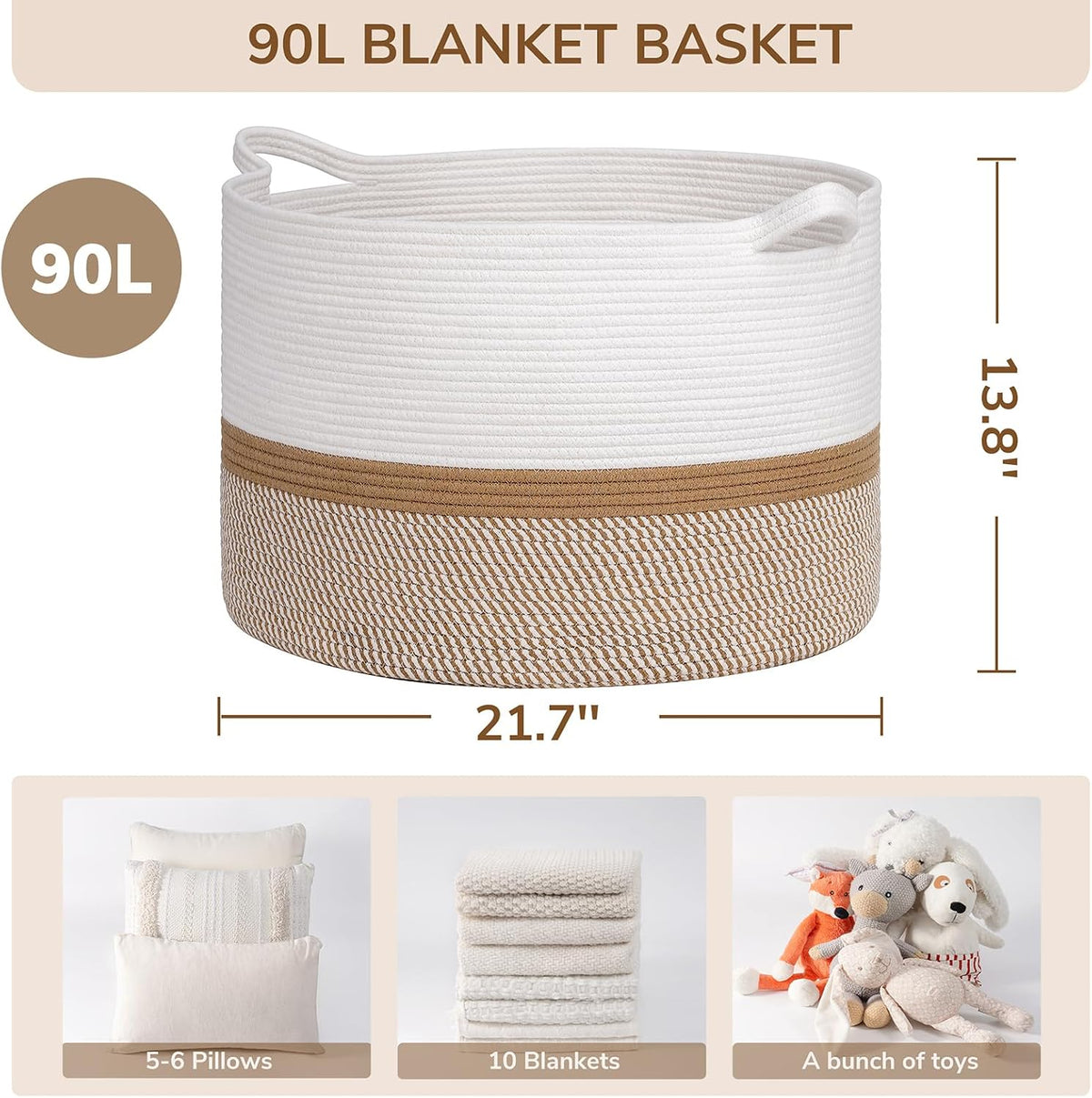 XXXLarge Woven Rope Blanket Basket Living Room Pink, 90L