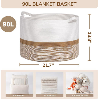 XXXLarge Woven Rope Blanket Basket Living Room Pink, 90L