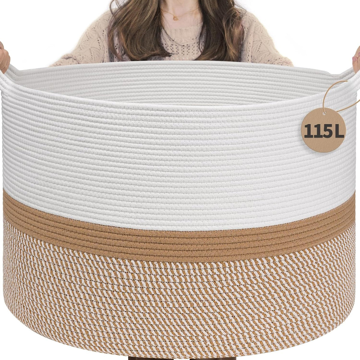 XXXLarge Woven Rope Blanket Basket Living Room Pink, 90L