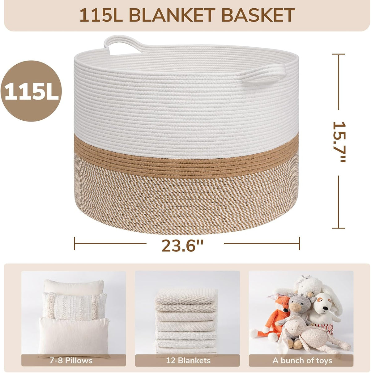XXXLarge Woven Rope Blanket Basket Living Room Pink, 90L